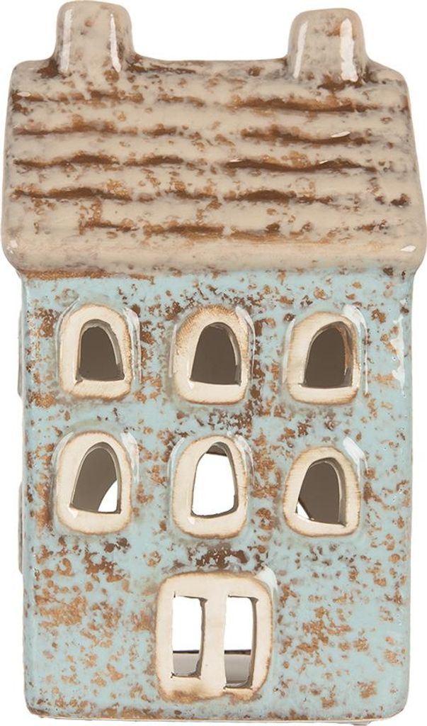 Clayre & Eef Teelichthalter Haus 8x7x15 cm Blau Keramik