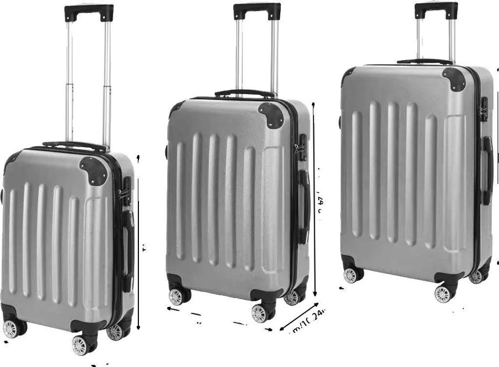 Lot de valises de voyage grises à roulettes multidirectionnelles