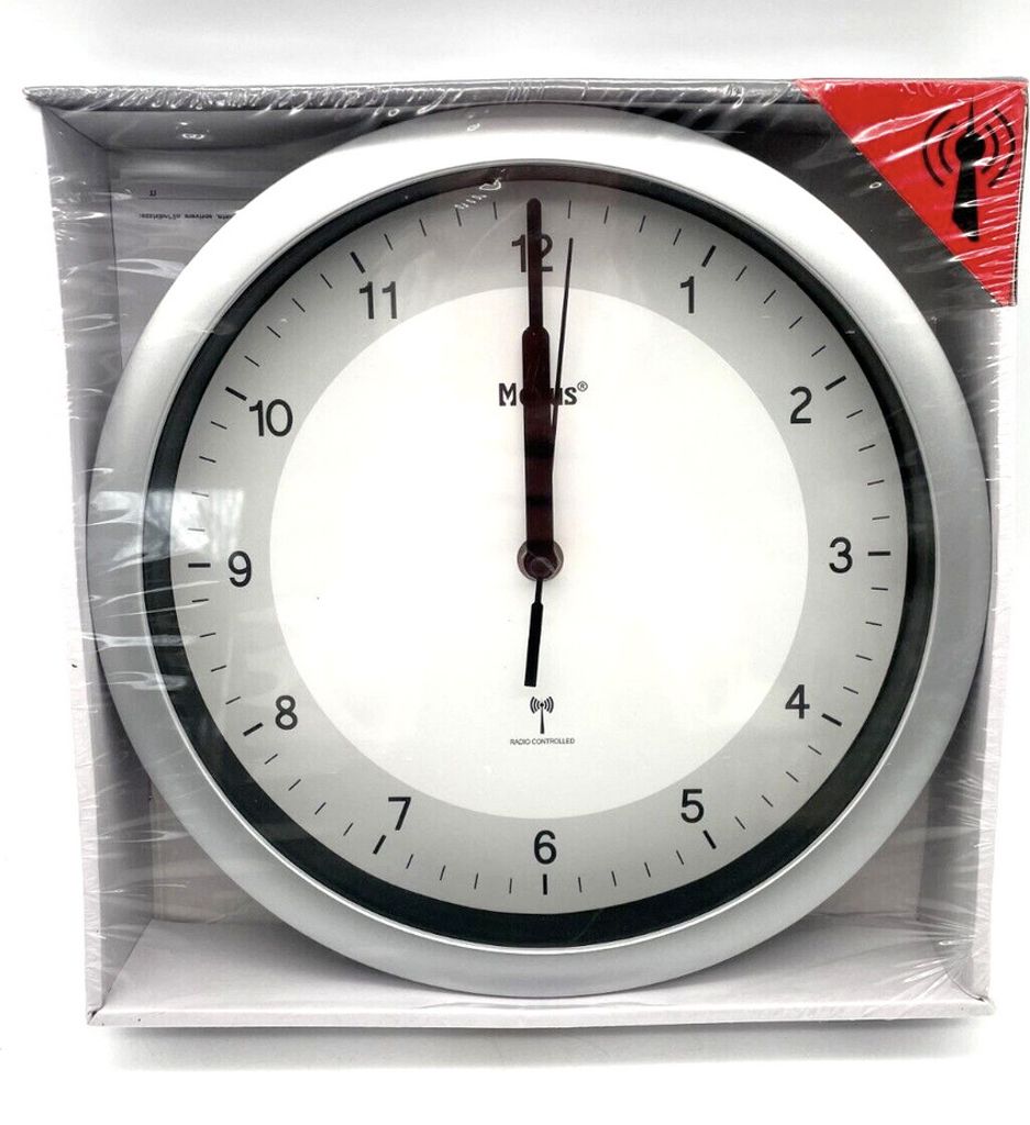 Mebus Funkwanduhr lesbare Ziffern Wanduhr weiß/silber