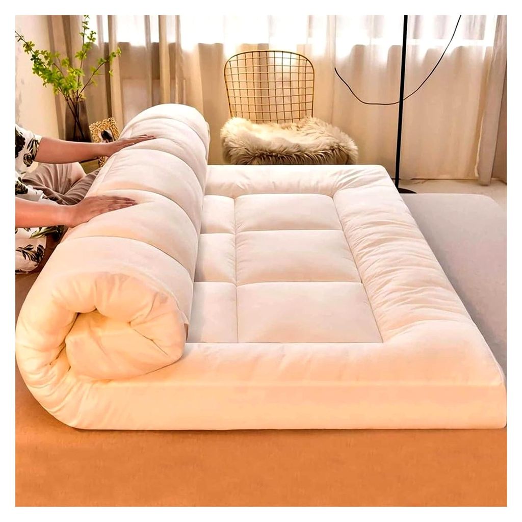 Extra dicke japanische Futon-Matratze, faltbares Bodenbett für Camping, Schlafmatte, traditionelle weiße Bodenmatratze (200 x 220 cm)