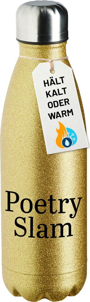 Huuraa Trinkflasche Poetry Slam Schriftzug 500ml Gold Edelstahl Wasserflasche Trinkflasche Geschenkidee