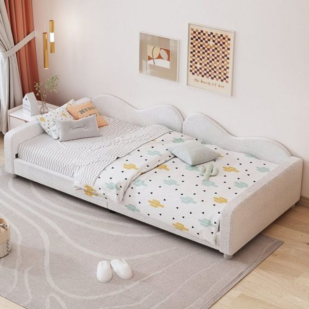 Odikalo Kinderbett Polsterbett Schlafsofa Rückenlehne Armlehnen 90x200cm Weiß