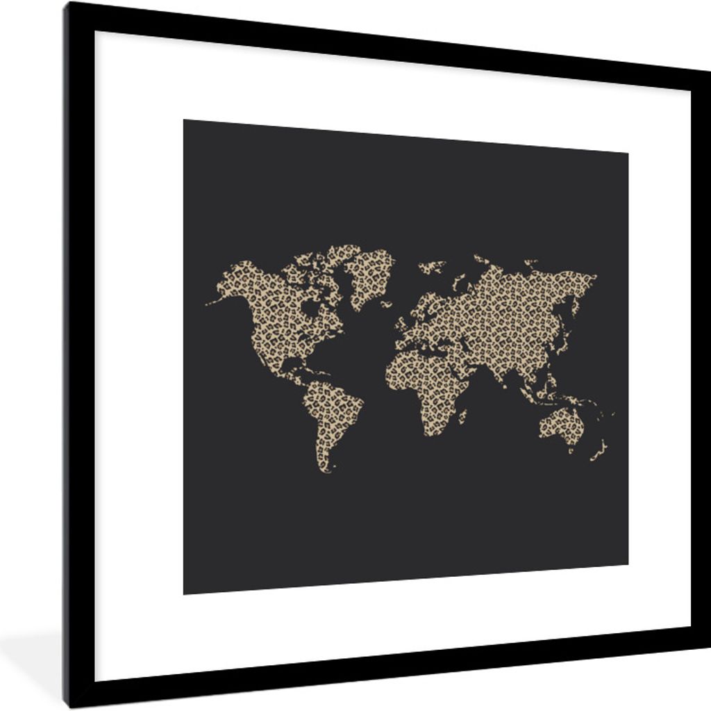 MuchoWow Gerahmtes Poster Karte - Design - Pantherdruck 40x40 cm - Poster mit Schwarzem Bilderrahmen Wandposter Rahmen Foto Bilder - Poster - Pla...