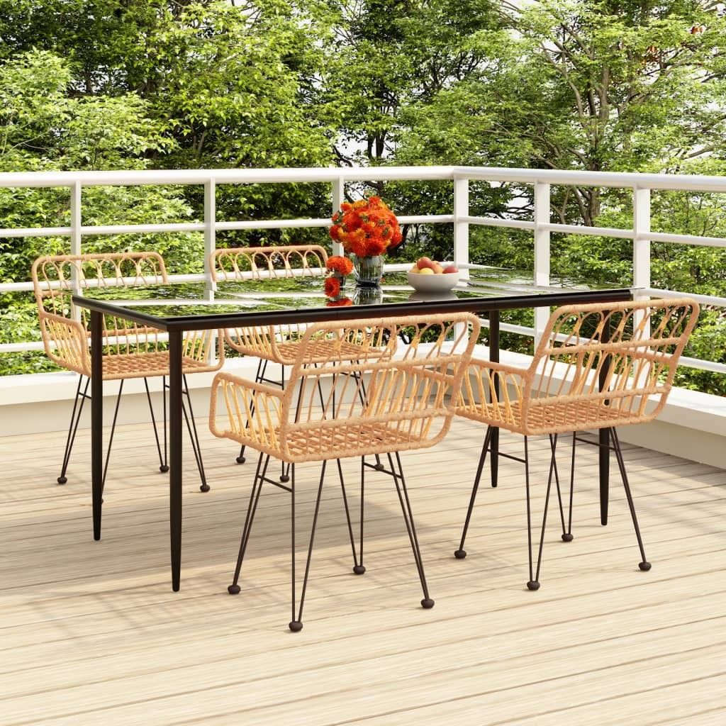 The Living Store 5-tlg. Garten-Essgruppe Poly Rattan