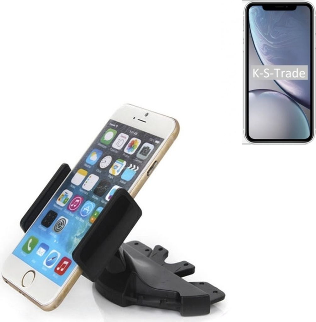 K-S-Trade CD Schlitz Halterung kompatibel mit Apple iPhone XR Autohalterung KFZ-Halter Radio Handy Halterung 360° drehbar schwarz