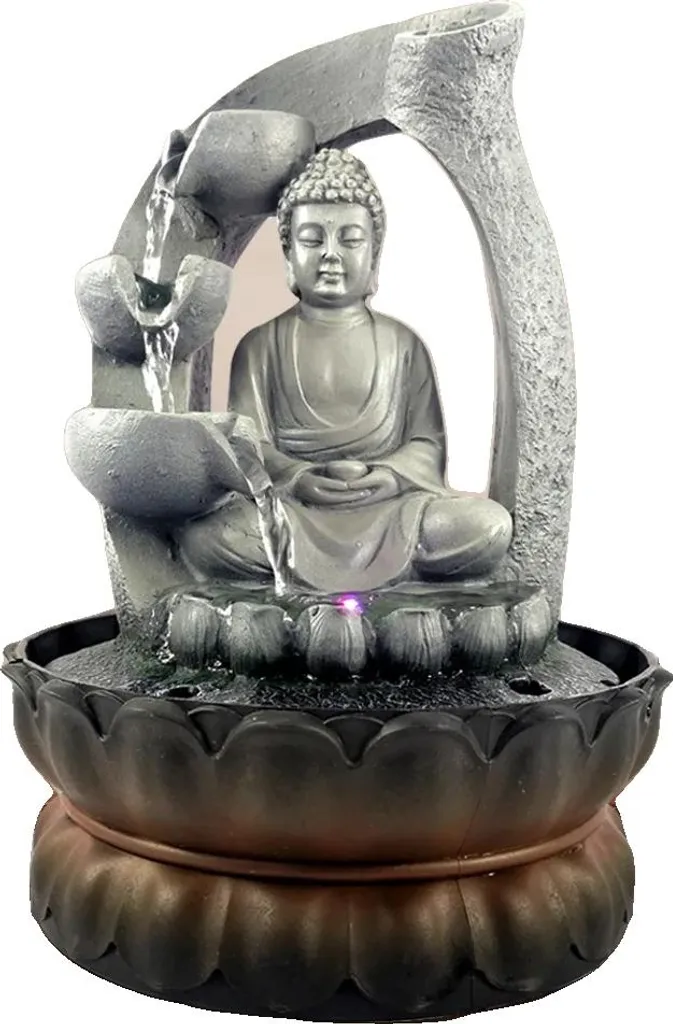 Fontaine de table en résine 21x21x28 cm avec pompe et éclairage LED
