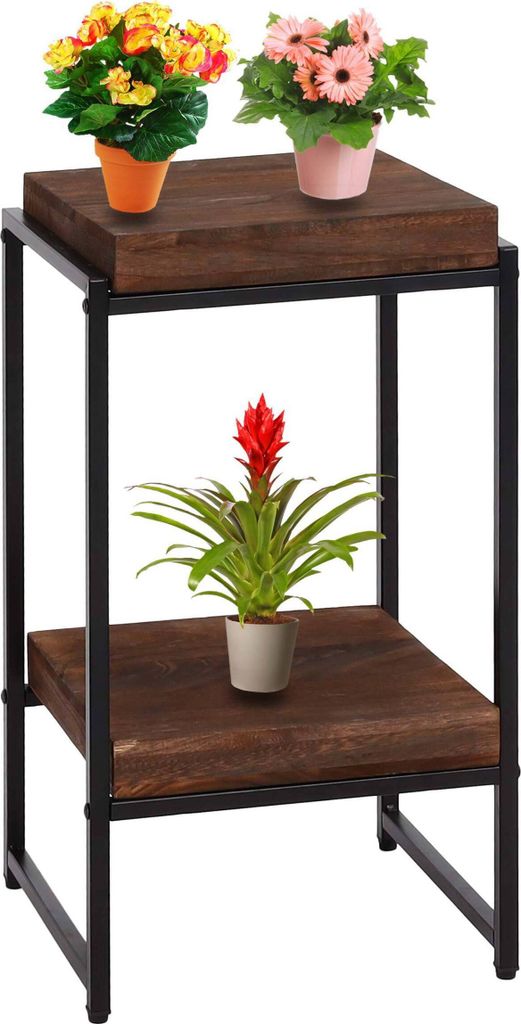 Blumentisch HWC-K71, Blumenregal Beistelltisch Pflanzregal, MVG- MDF Metall dunkelbraun, 61cm