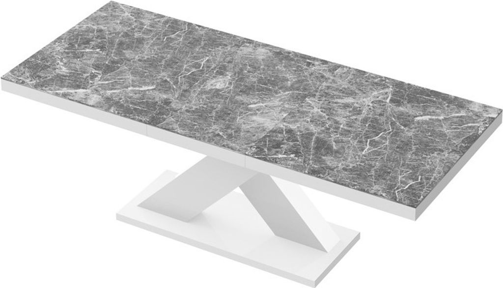 Design Esstisch Tisch HE-888 Marmoroptik dunkel - Weiß Hochglanz ausziehbar 160 bis 210 cm