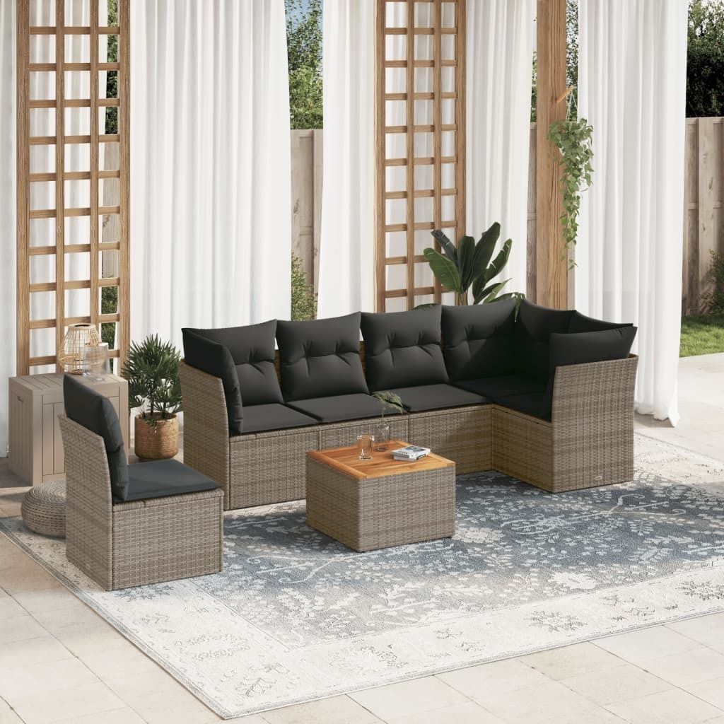 Maison Exclusive - 7-tlg. Garten-Sofagarnitur mit Kissen Grau Poly Rattan
