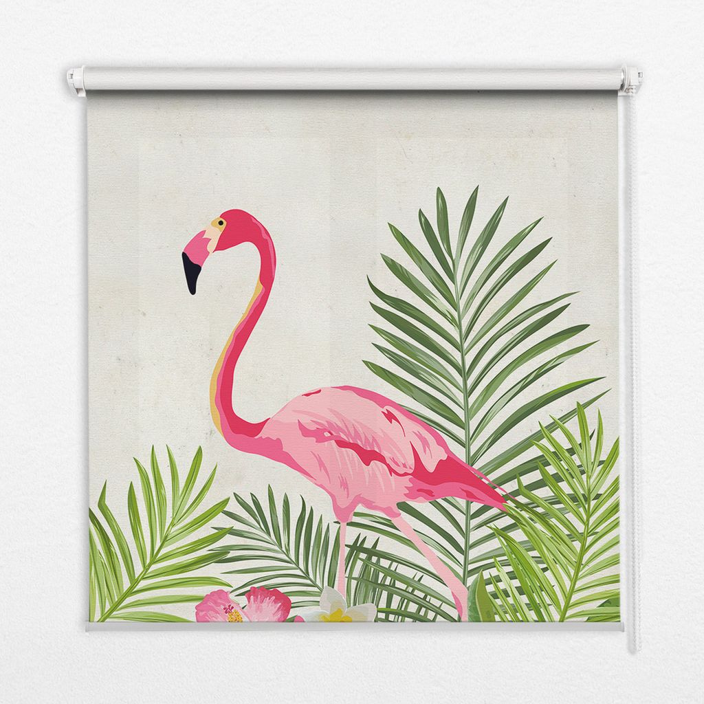 Seitenzug-Rollo Fensterrollo Jalousie - Thermo-Rollo Verdunkelungsrollo - 90x140 cm - Flamingos auf Blättern