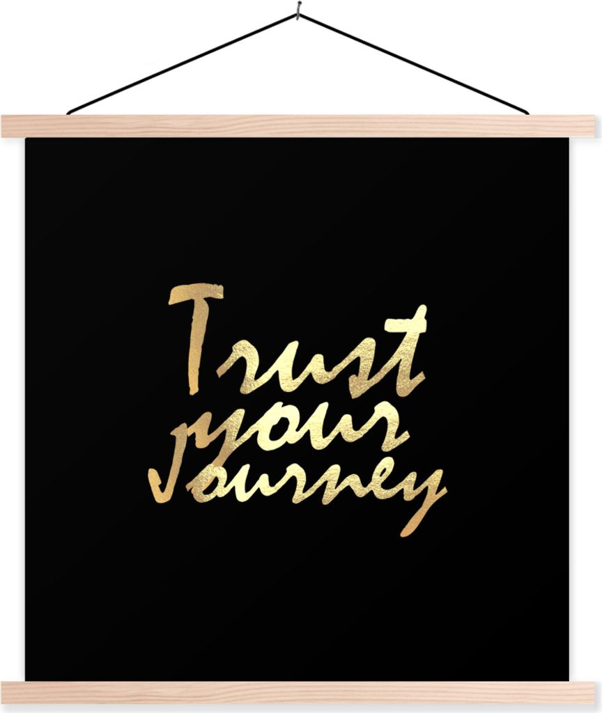 MuchoWow Textilposter Zitate - Reisen - Schwarz - Gold 40x40 cm mit holzfarbenen Rahmen - Posterleiste