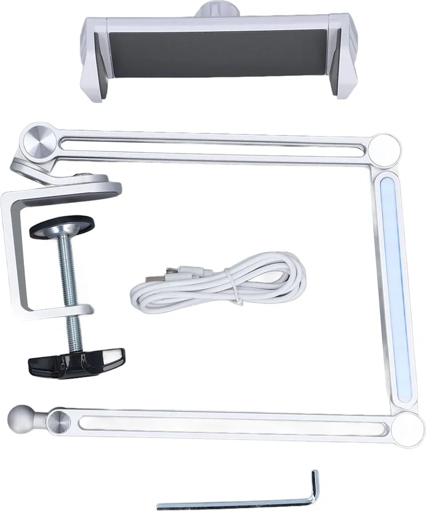 Porta Tablet da Scrivania Pieghevole Argento - Metallo Rotante 360°
