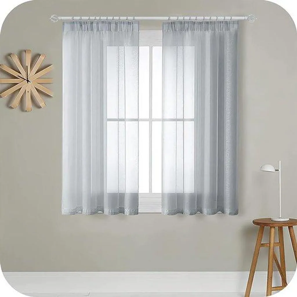 Double rideau voilage gris 140x137 cm effet lin pour salon et chambre