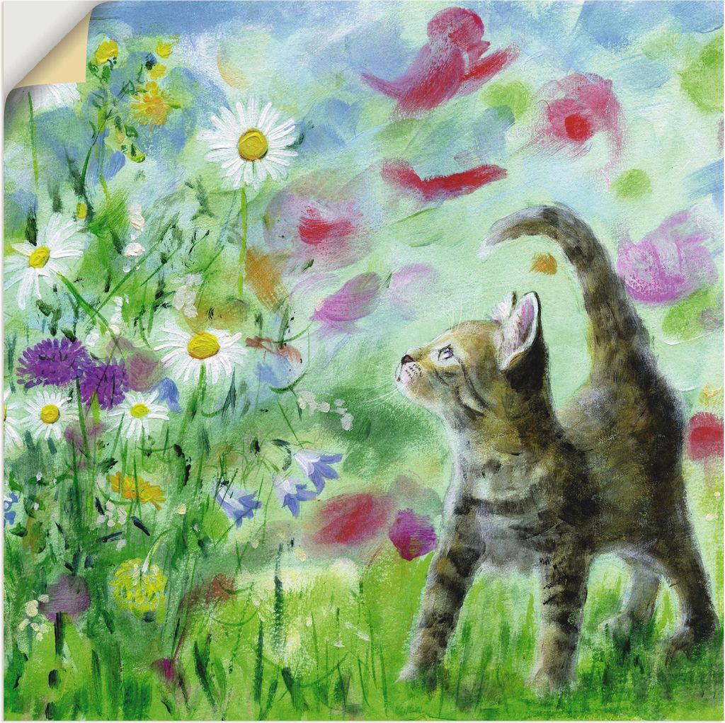 ARTland Wandbild, selbstklebend Sommerwiese mit Kätzchen Größe: 30x30 cm
