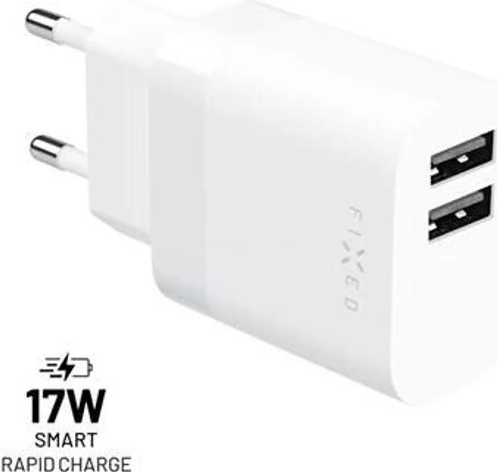 Caricabatterie da viaggio FIXED Dual USB 17W, bianco | Fisso