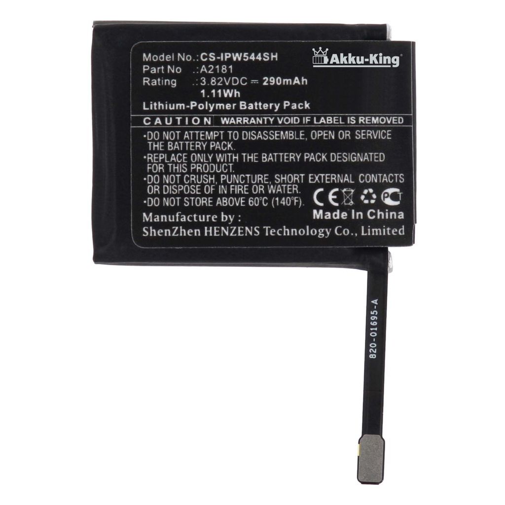 Akku kompatibel mit Apple A2181 - Li-Polymer 296mAh - für Watch Serie 5 44mm, Watch SE 2 44mm