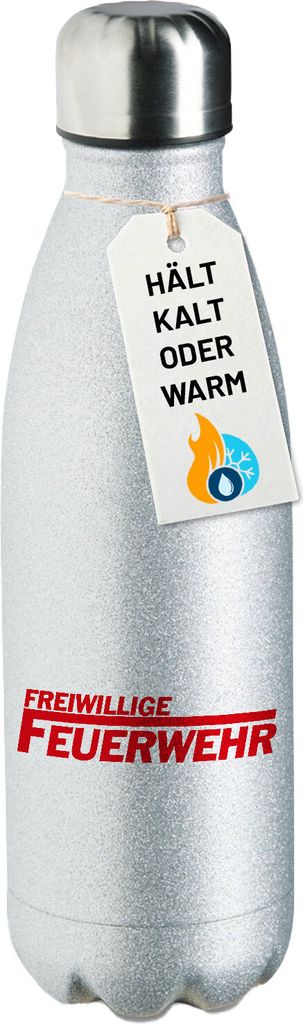 Huuraa Trinkflasche Freiwillige Feuerwehr 500ml Silver Edelstahl Wasserflasche Trinkflasche Geschenkidee