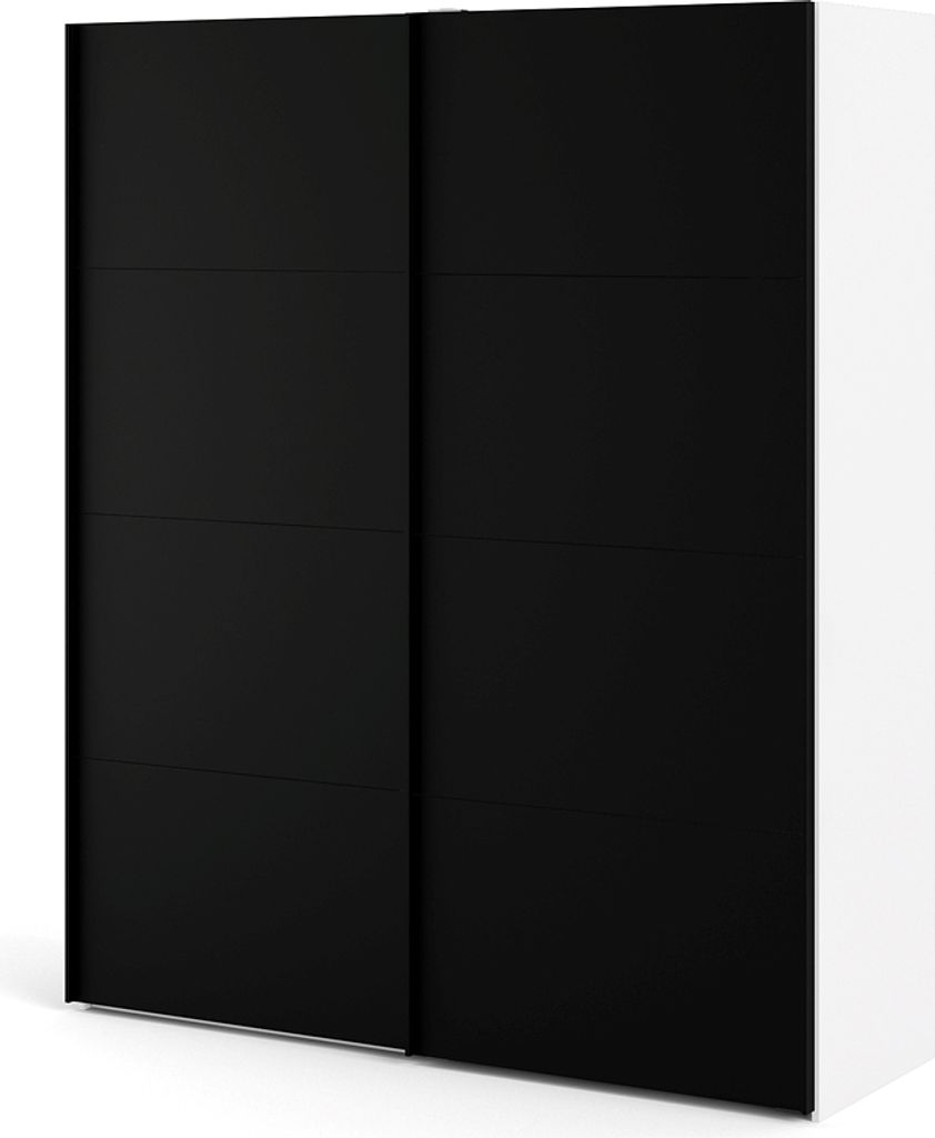 Firenze Kleiderschrank Schiebetürschrank mit 2 Türen, weiß / mattschwarz.