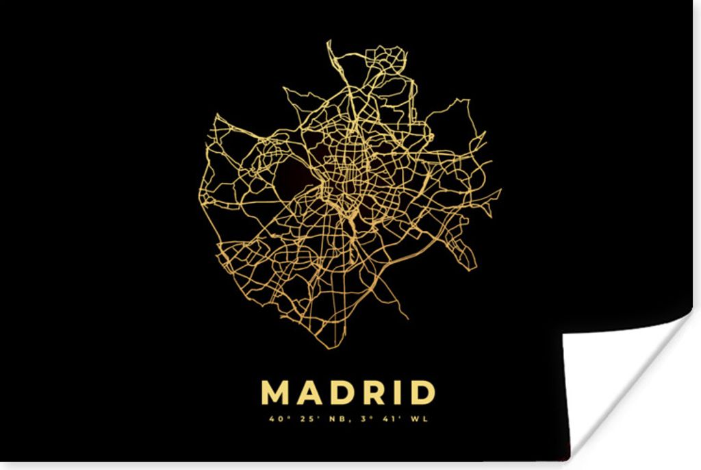 MuchoWow Poster Madrid - Spanien - Karte - Gold 180x120 cm - Fotoplakat
