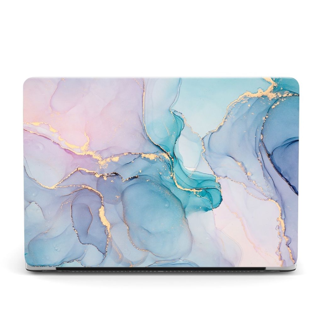 Schutzhülle für Apple MacBook Air 13.6" (2025-2022) M3 M2 2-Teilig Hartcase Schutz Etui Tasche Hülle Modell A3240 A3113 A2681 - Blau/Weiß Marmo...