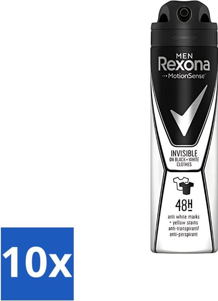 Rexona Men – Deodorant-Spray – Motion Sense – Invisible Black & White – Antitranspirant & Transpirant – 150 ml - Vorteilspack - 10 Stücke