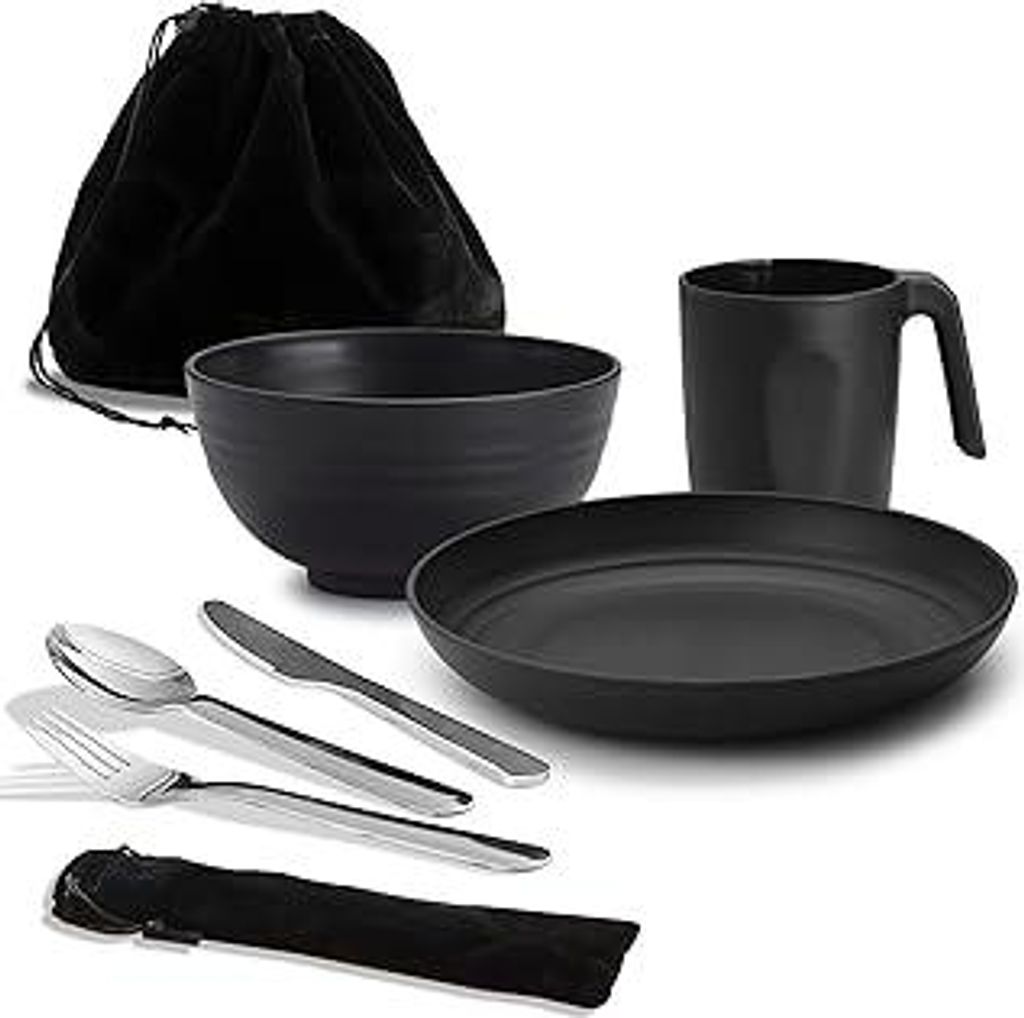 Camping Utensilien, ReaNea Camping Mess Kit für Reisen, Camping, Picknick, Outdoor, Camping Gear Include Messer, Löffel, Gabel Besteck Set, Tasse...