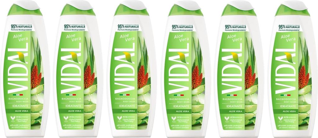 6er-Pack Vidal Körperwaschmittel Bagnodoccia Duschgel,Duschschaum mit Aloe Vera 500ml