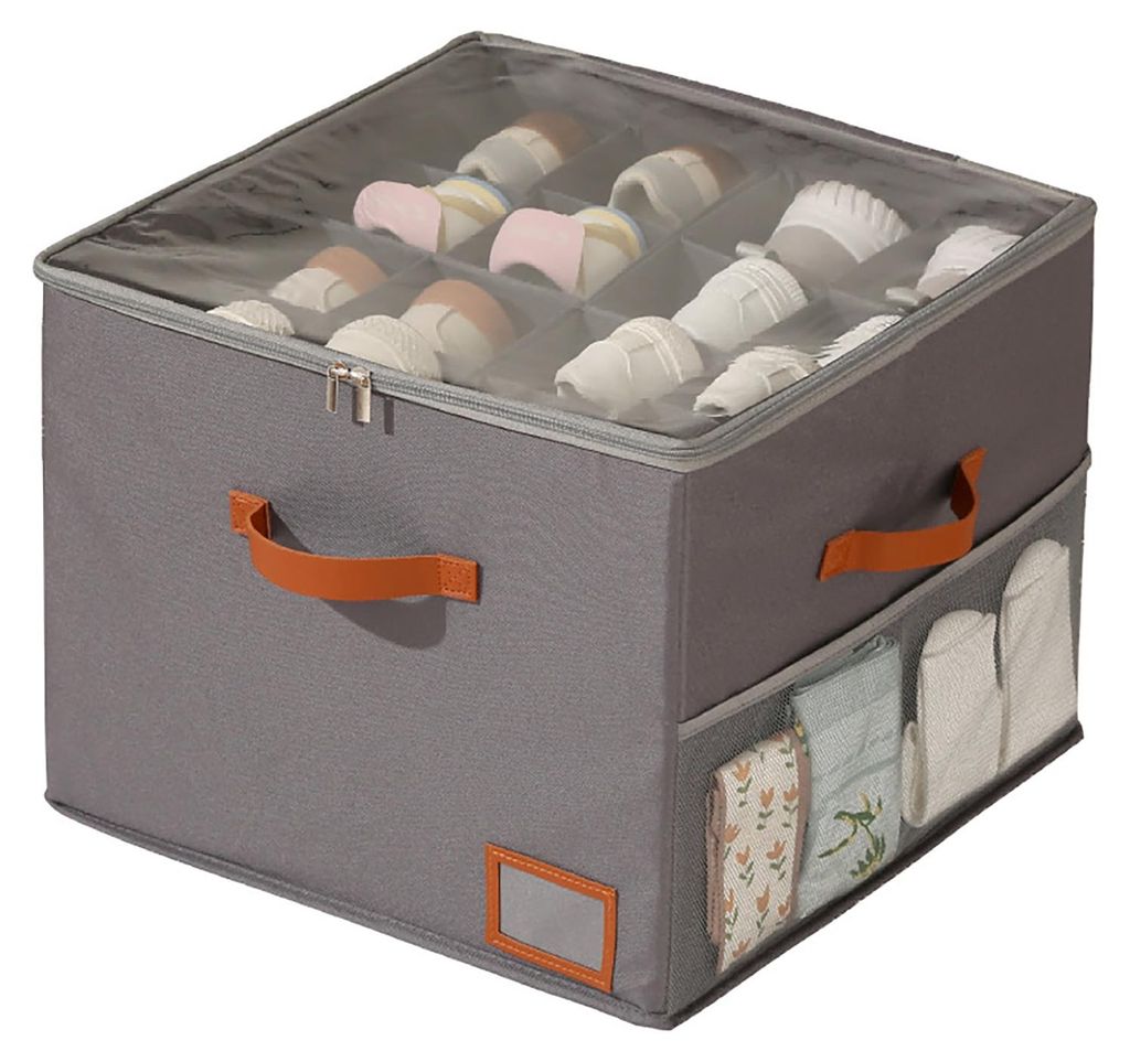 Faltbare Schuhaufbewahrungsbox, staubdicht, mit transparentem Deckel, 16 Fächern, Griffen, für die saisonale Schuhaufbewahrung im Kleiderschrank.