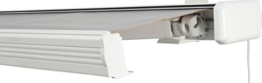 SOLUNA Kassettenmarkise Exquisit 3x2 Stoff Dessin 320923 Gestell RAL 9010 reinweiß Antrieb rechts inkl. Motor und Wandsc