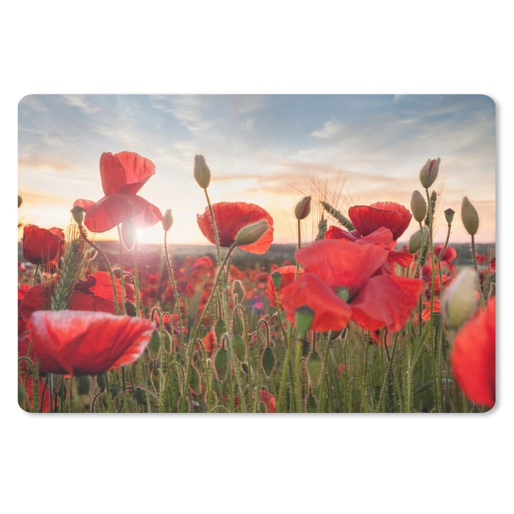 MuchoWow Mauspad Mousepad Sonnenuntergang hinter den schönen Mohnblumen 27x18 cm - Mousepads - Maus Mat - Pad - Mausunterlage - Büroartikel - D...