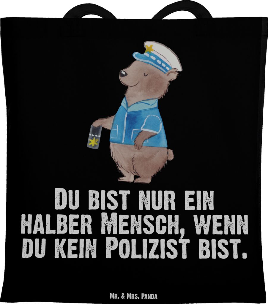 Mr. & Mrs. Panda Einkaufstasche Polizist Herz - Schwarz - Geschenk, Studium, Polizei, stoff shopper, Tasche, Cop, Shopping, Laptoptasche, festival,...