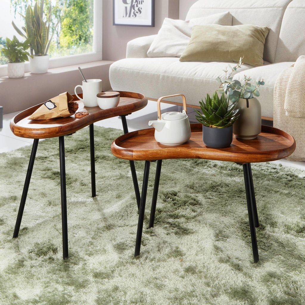 Finebuy Set de table basse FB52620 Sheesham massif Table de Image du produit 