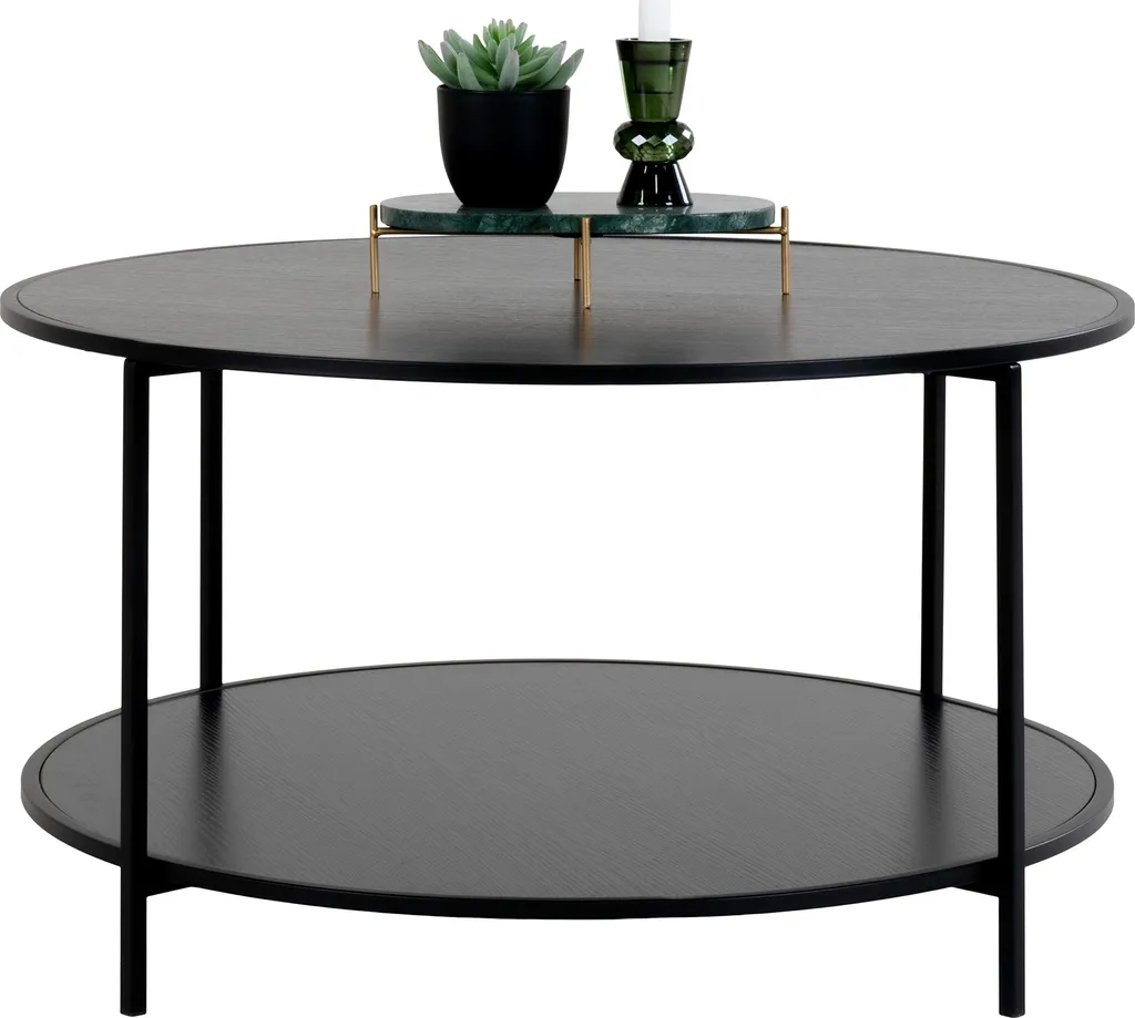 Table Basse de Salon Noire Vita 80x80cm - Meuble de Séjour en Mélamine