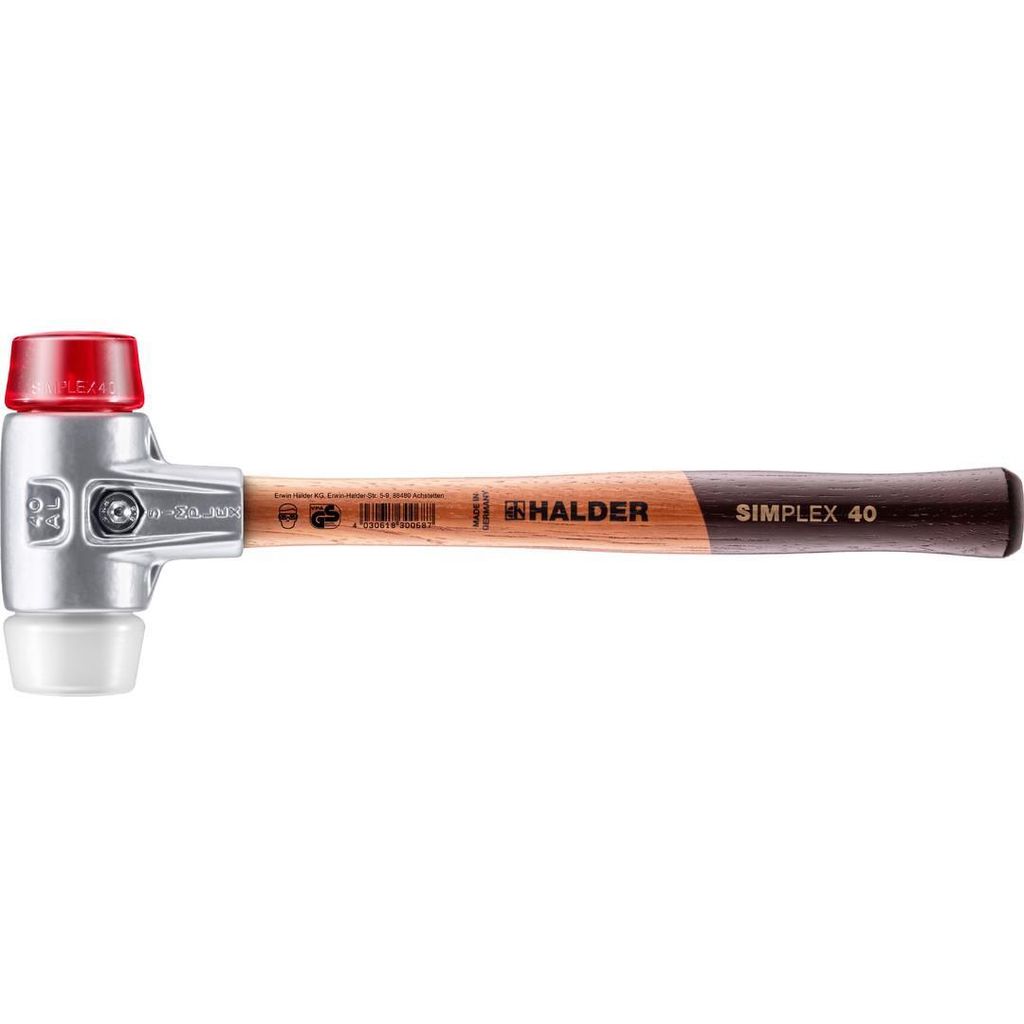 HALDER SIMPLEX Schonhammer Ø 40 mm Plastik rot / Superplastik mit Aluminiumgehäuse