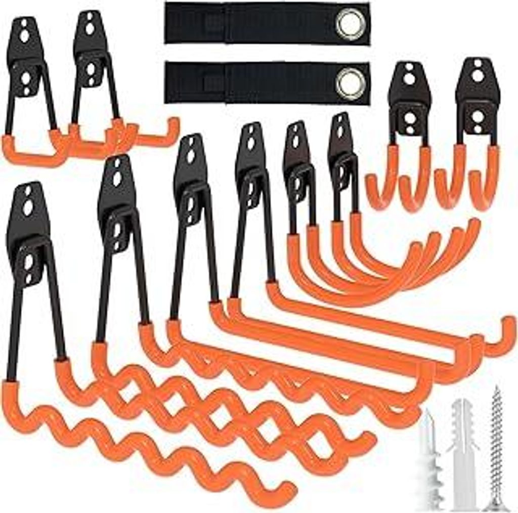 HSTMYFS Schwerlast Wandhaken (12er Set), Haken für Garage, Werkstatt & Garten – Robuster Gerätehalter für Fahrräder, Leitern, Werkzeuge, Gart...