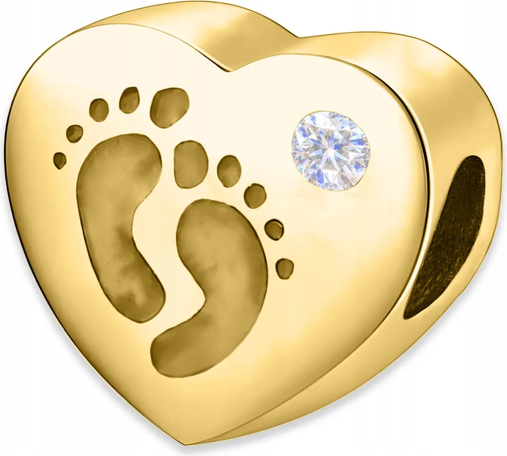 Ciondolo Battesimo Cuore Piedini Argento 925 Oro e Zirconi