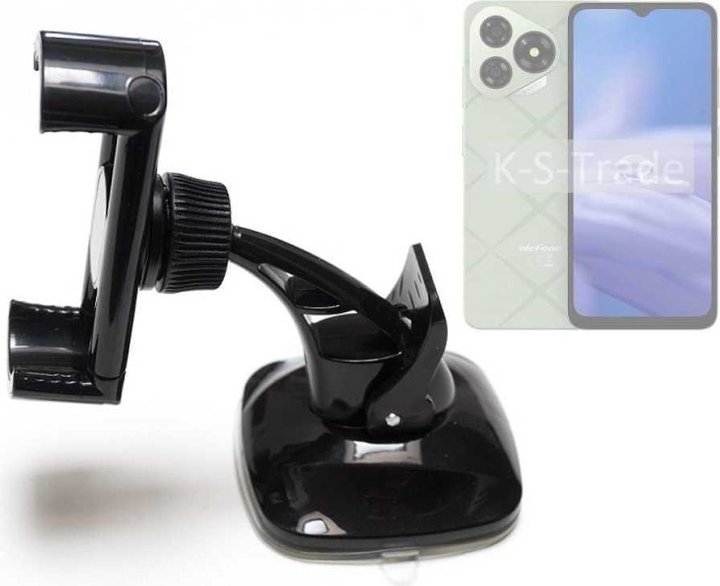 K-S-Trade kompakte Handy-Halterung Windschutzscheibe kompatibel mit Ulefone Note 19 Armaturenbrett schwarz Autohalterung KFZ Halter Scheiben-Halterung