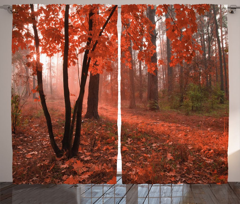 ABAKUHAUS Fallen Rustikaler Gardine, Misty Forest verlässt Orange, Schlafzimmer Kräuselband Vorhang mit Schlaufen und Haken, 280 x 225 cm, Orange...