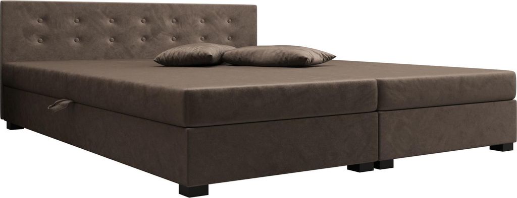 AURA SOFA Boxspringbett NEMO DOUBLE 160x195 Komplett-Set mit Bonell Matratze, Polsterbett mit Bettkästen - Dunkles Braun, MONOLITH 15