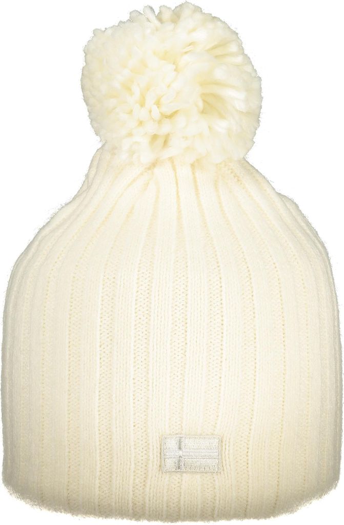 Damen Wintermütze weiß mit Bommel & Applikation - Stilvolles Design