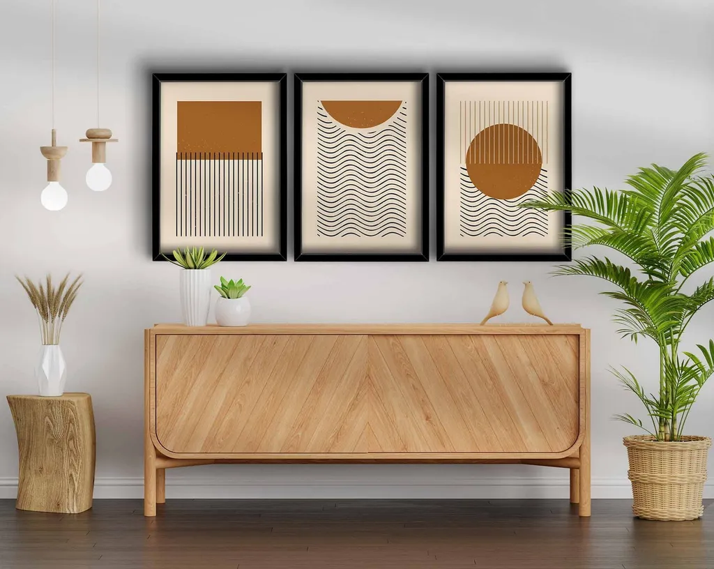 Wallity Set 3 Quadri 38x53 MDF Marrone Decorazione Parete Moderna