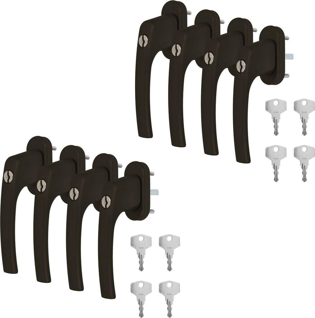 8 x Alu Fenstergriff in Braun RAL 8019 abschließbar - Stiftlänge 40mm