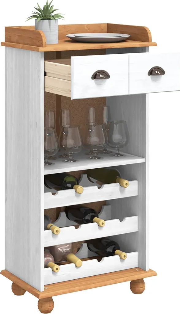 vidaXL Armoire à vin ASKIM blanc et miel 57x37x114 cm - Meuble de rangement