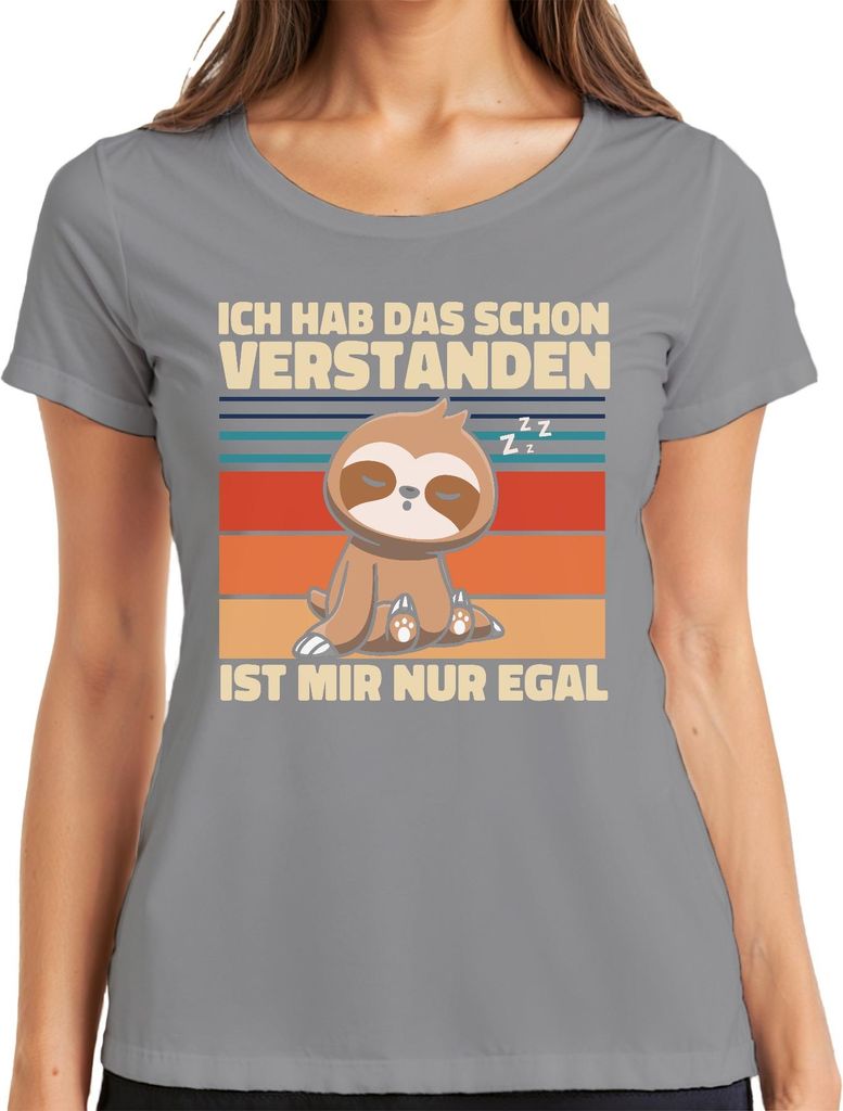 Ich hab das schon verstanden ist mir egal Faultier Spruch Lustig Damen T-Shirt, Grau, XXL