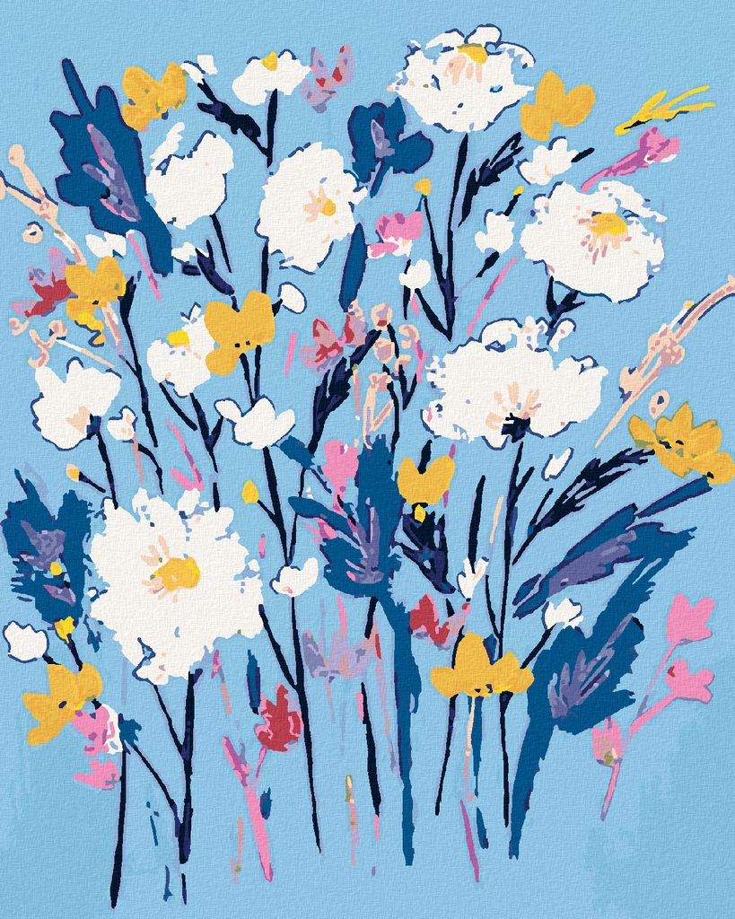 Zuty - Malen nach Zahlen - WILDBLUMEN MIT WEISSEN BLÜTEN (ALEXANDRIA GILBERT), 40x50 cm, mit Keilrahmen (bereits gespannt)