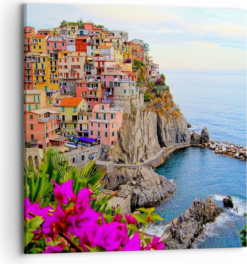 Bild auf Leinwand - Leinwandbild - Italien küste felsen landschaft - 70x70cm - Wand Bild - Wanddeko - Leinwanddruck - Bilder - Kunstdruck - Wandde...