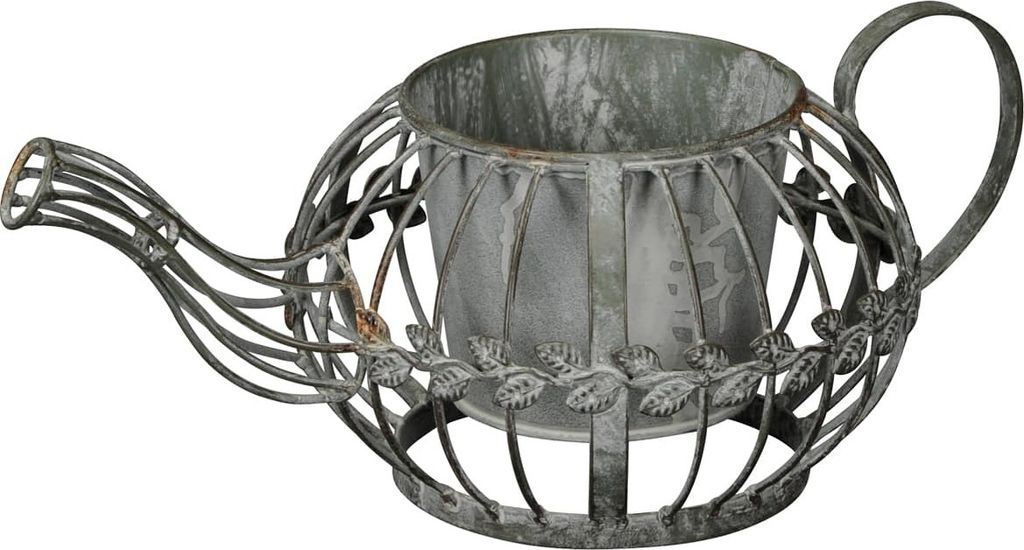 Pflanztopf Teekannen-Form Metall in nostalgischem Grau-Braun witterungsbeständig 35x20x14 cm