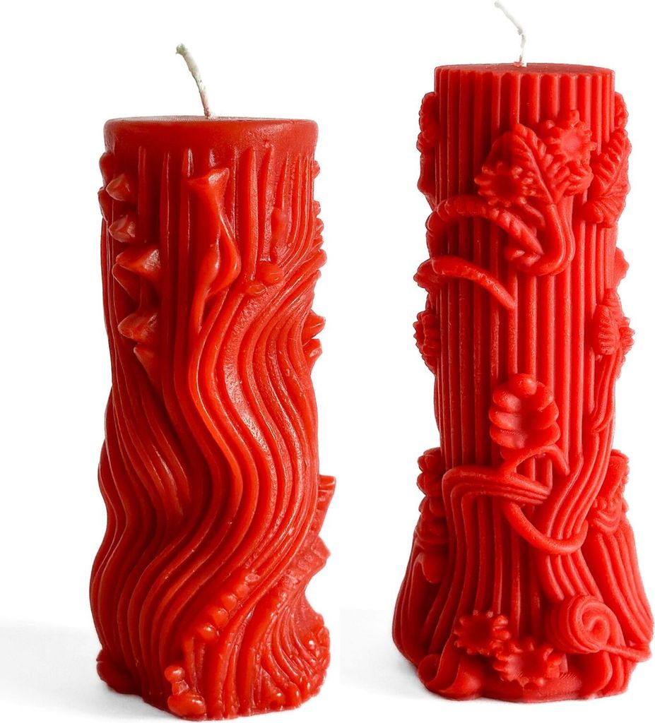 Handgemachte Kerzen, Dekokerzen, Wachskerzen, Haushaltskerzen, Formkerzen aus natürlichem Bienenwachs 2 SETS (Rot)