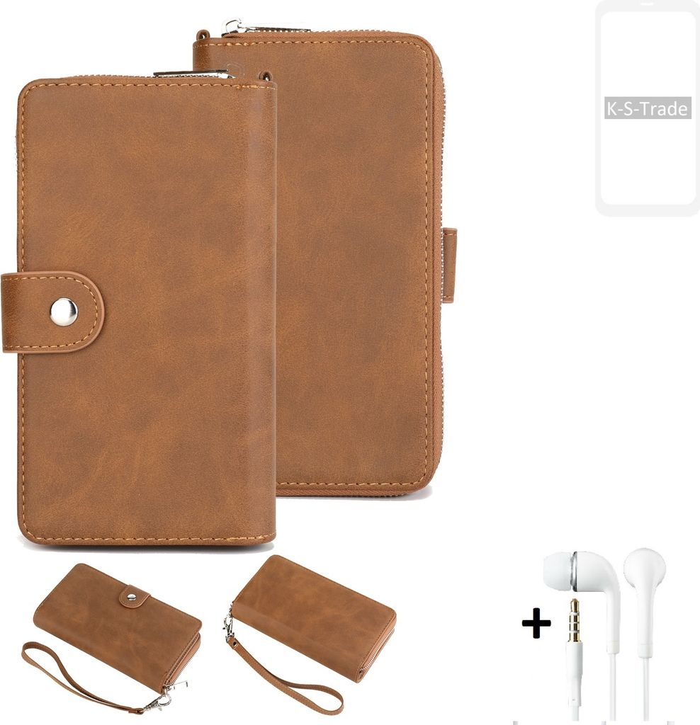K-S-Trade Handy Schutz Hülle kompatibel mit OnePlus OnePlus 8 Pro + Kopfhörer Portemonnee Tasche Wallet-Case Bookstyle-Etui braun (1x)