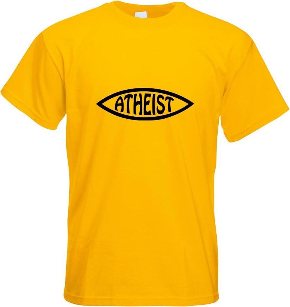 Kiwistar - T-Shirt - gelb - Atheist Fisch Motiv Bedruckt Funshirt Design Print - mit Motiv Bedruckt - Funshirt Design - Sport - Freizeit - Herren - S